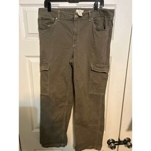 HM Womens Cargo Pants Olive Green Contrast Stitch Utility Straight Leg Size 16‎